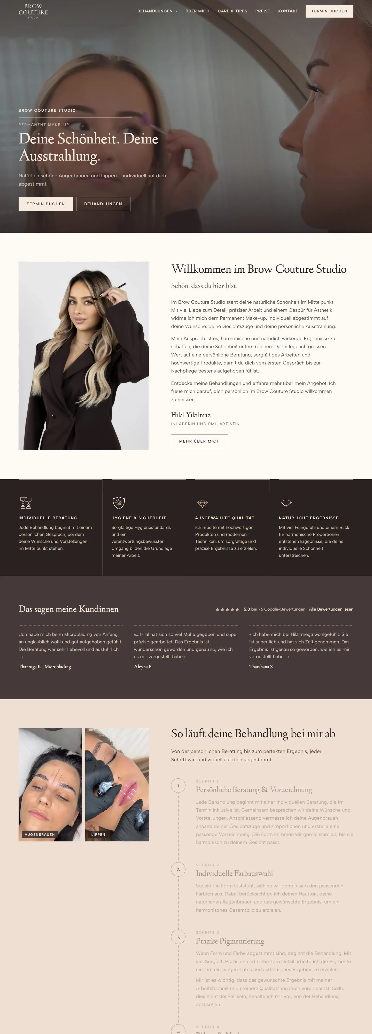 Startseite von Brow Couture Studio, gebaut von Mirostudio