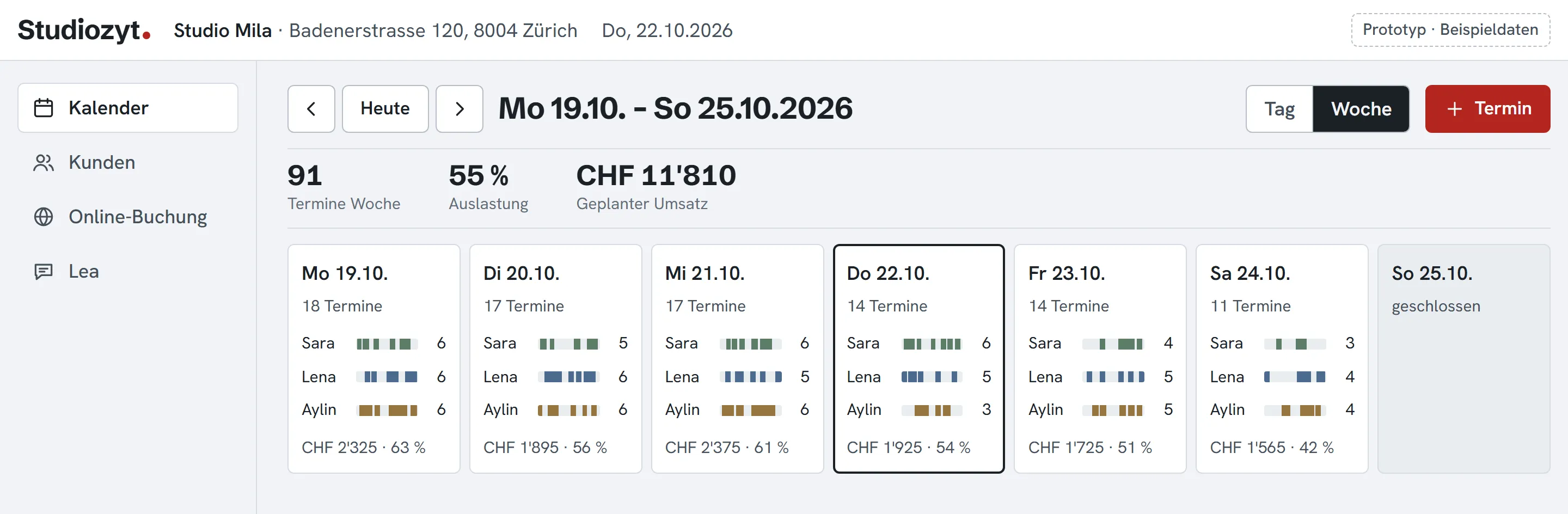 Wochenansicht im Studiozyt-Kalender