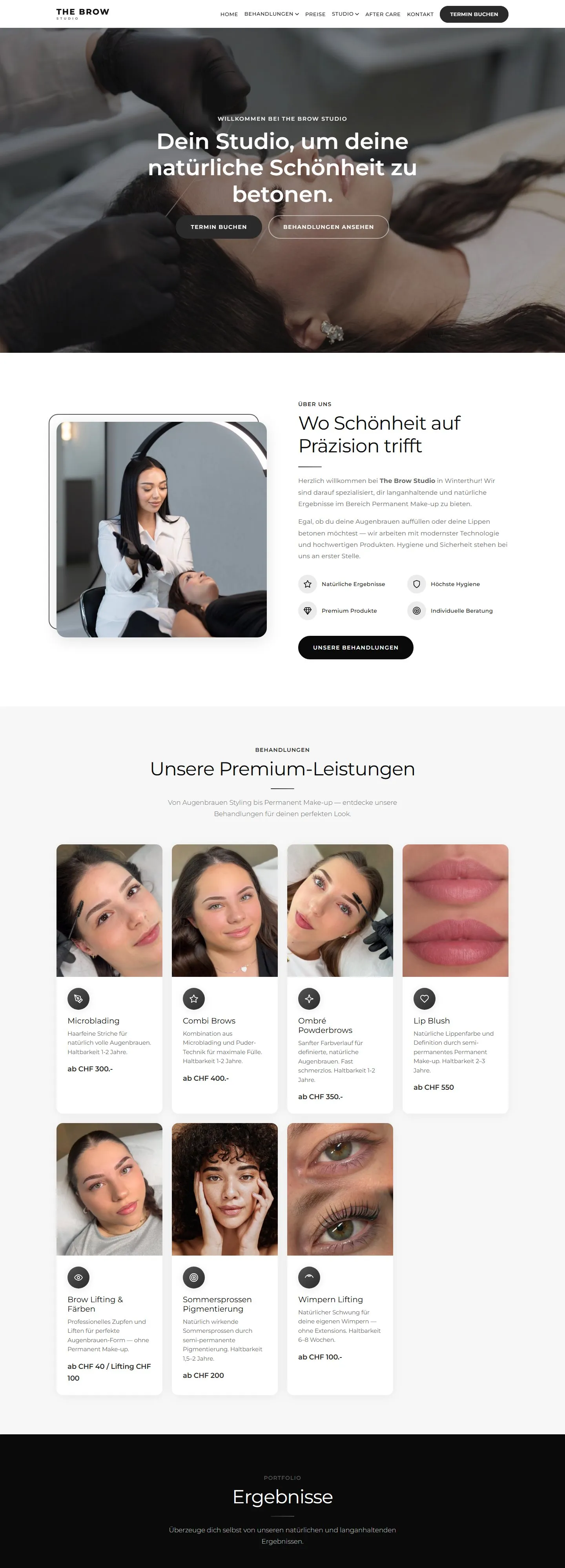 Startseite von The Brow Studio, gebaut von Mirostudio